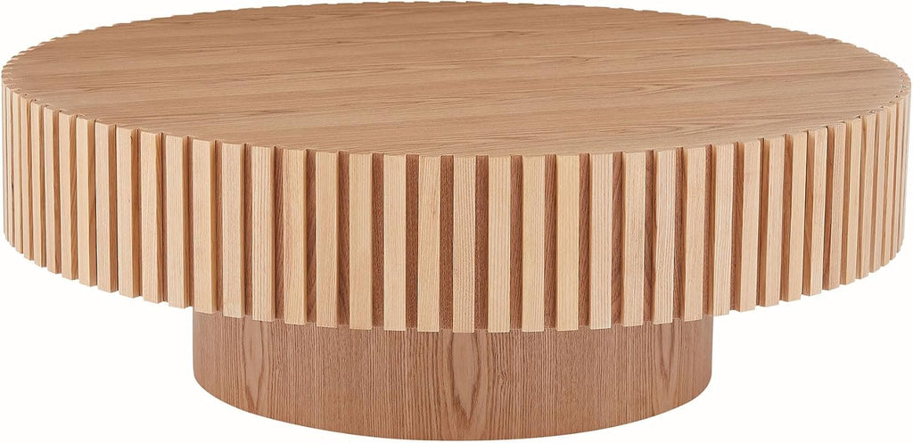 WILLIAMSPACE 39.4' Round Coffee Table, Modern Luxury Wood Circle Drum Center Table for Living Room, Accent Side Table End Table for Apartment, ø39.4'' x 13.4''H (Oak)