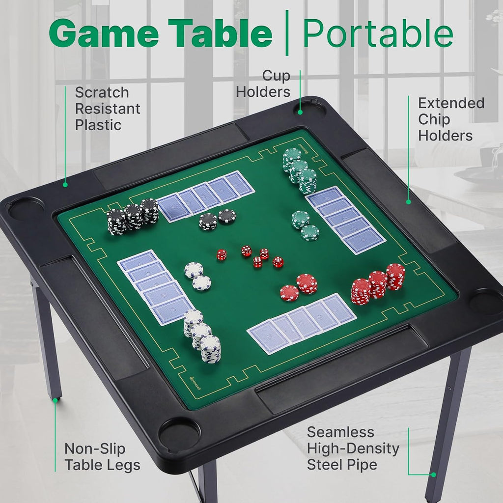 Queensell 35' Folding Game Table with Cup Holders, Domino and Mahjong Table with Heavy-Duty Legs, Double-Sided Mat and Storage Bag