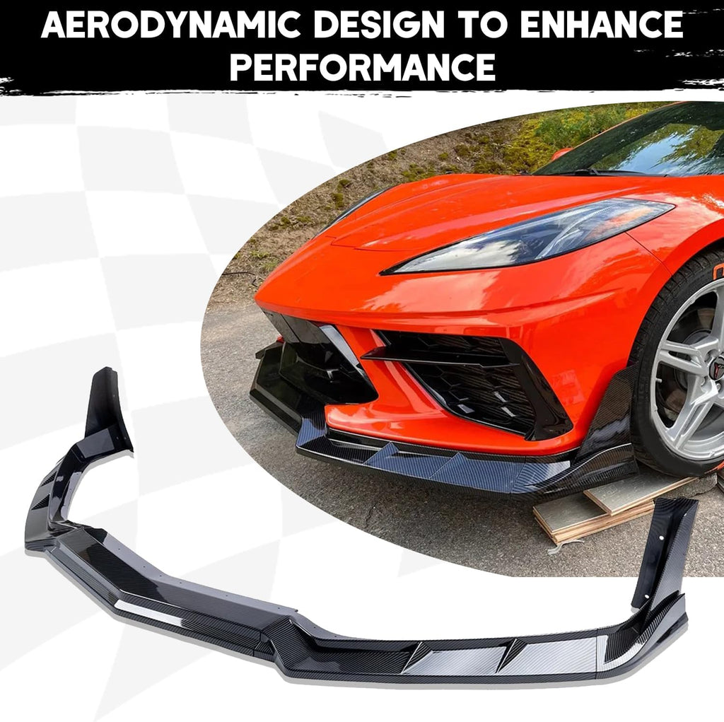 Front Bumper Lip Splitter Spoiler Compatible with Chevy Corvette C8 2020-2025, Corvette C8 Stingray Z51 Front Splitter Air Dams Chin Spoiler Auto Parts Replacement Accessory (Carbon Fiber)