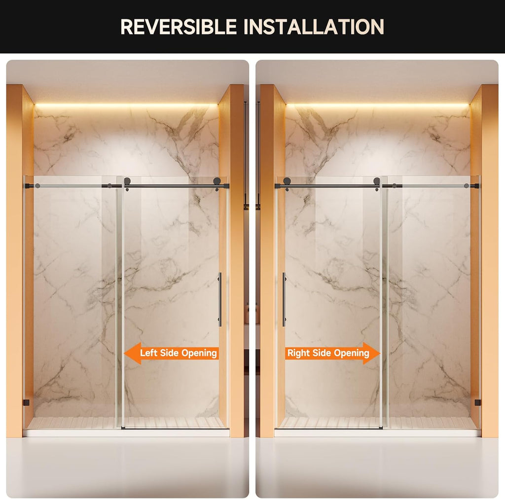 Frameless Shower Door, 56-60' W x 74' H 8mm Single Sliding Shower Door with 5/16' Clear Tempered Glass, Bathroom Glass Door for Walk-in Shower, Black