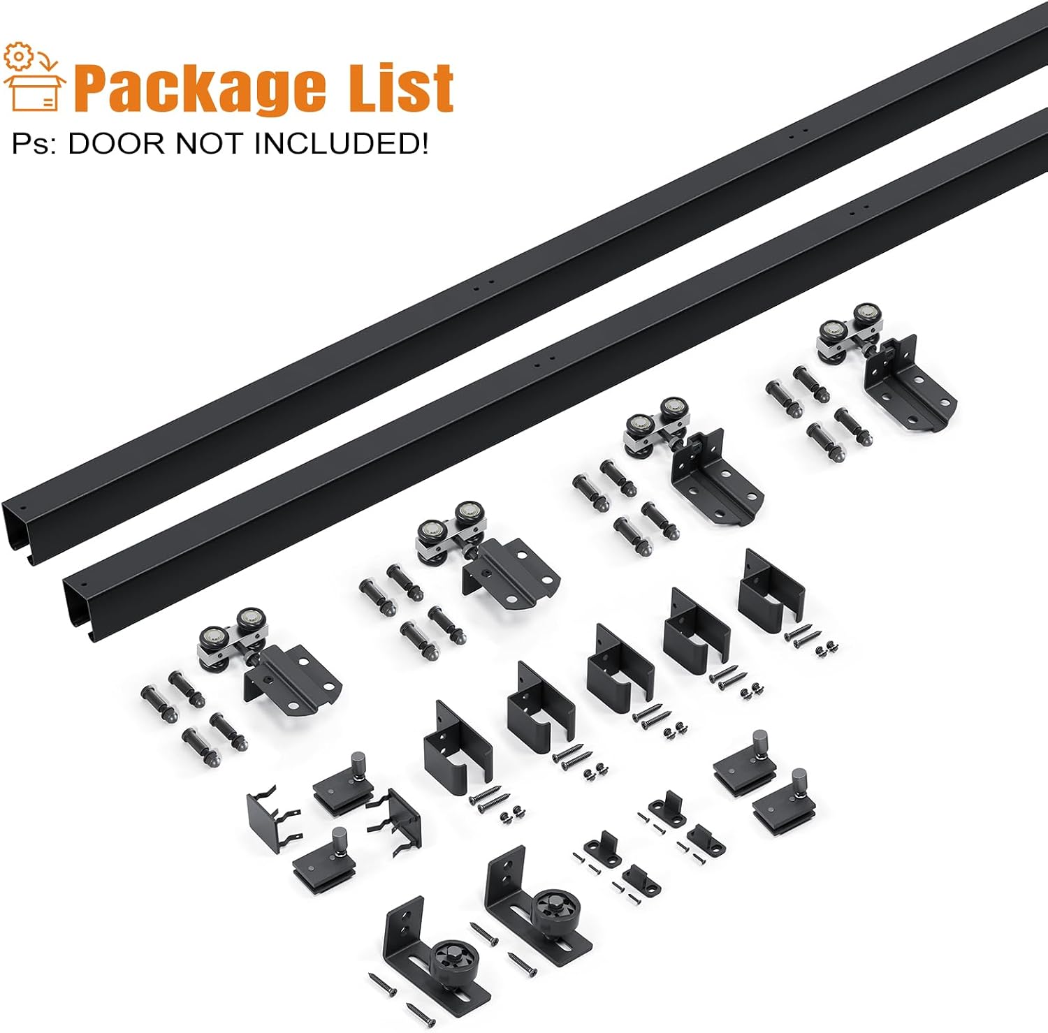 Easelife 8FT Exterior Sliding Barn Door Hardware Kit, Box Rail Track, 450lb Capacity, Black Weather-Resistant Steel, Wall Mount System for Outdoor Use, Fit Double 24in Door