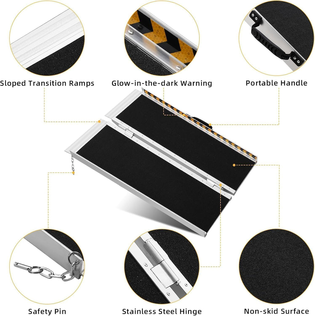 Non-Slip Folding Wheelchair Ramp – Portable Aluminum Threshold Ramp for Doorways, Steps & Stairs – Lightweight Mobility Aid, 600lbs Capacity – 3FT – Ideal for Home, Scooters, Walkers – 3FT,