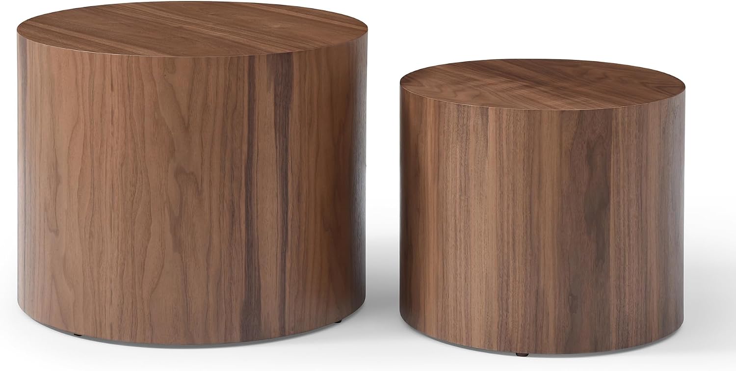 Nesting Coffee Table Set of 2, Modern Nesting Side Table End Table Set Small Round Accent Tables for Small Spaces Wood Circle Coffee Table for Living Room Bedroom Office