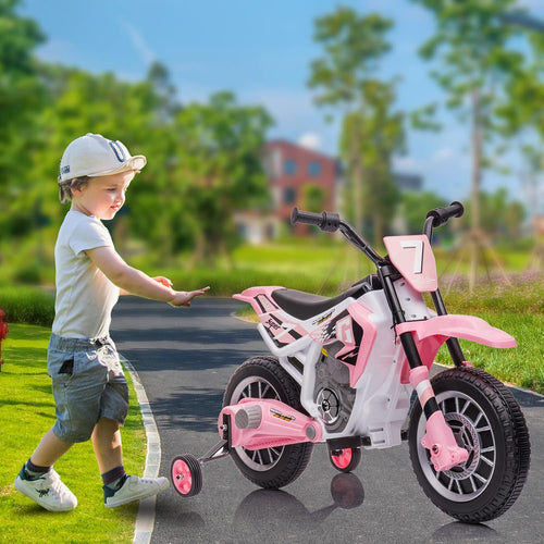 12V Electric Dirt Bike for Kids Battery Powered Motorcycle for Kids Girls Ride On Toy Motorbike with 2 Speeds Training Wheels Spring Suspension, Light Pink