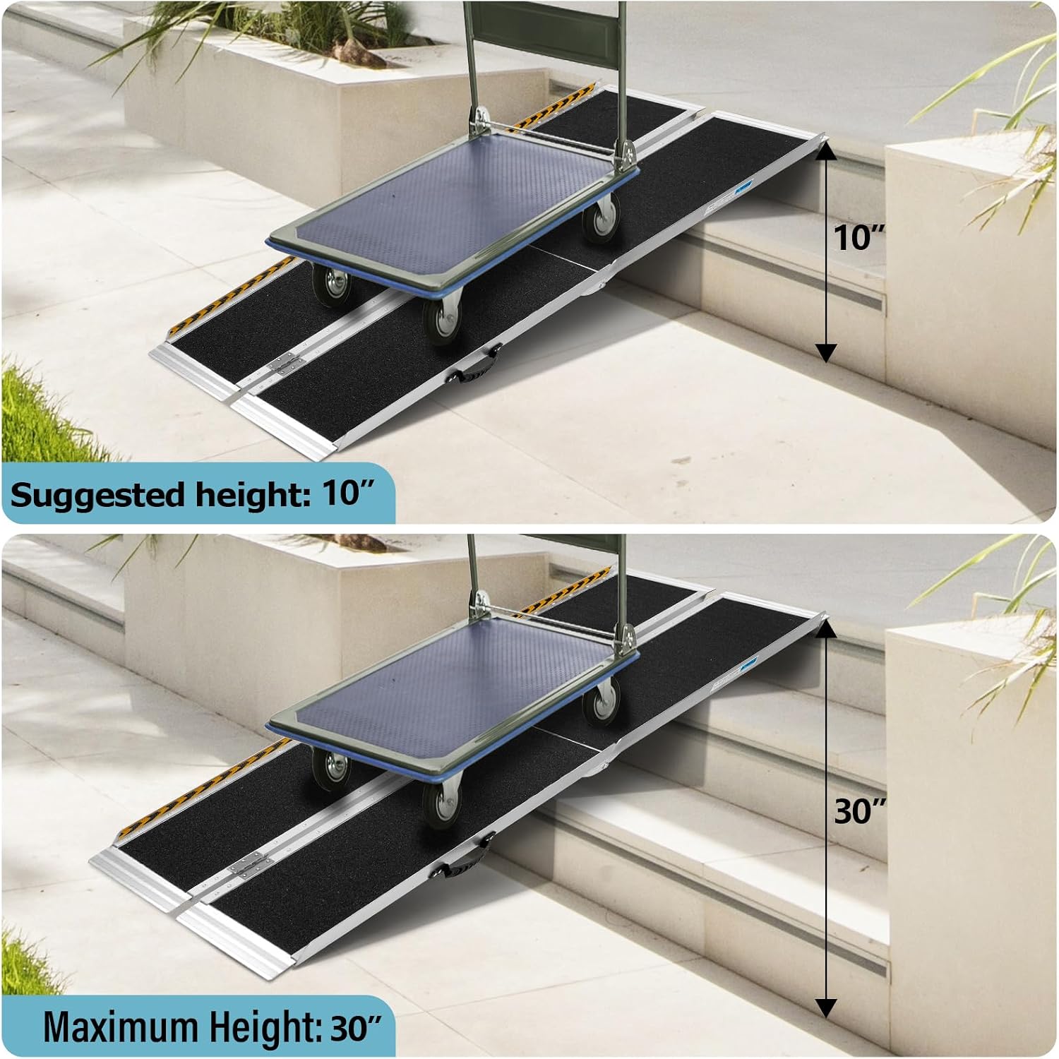 10 Feet Aluminum Folding Wheelchair Ramp | Non-Skid Handicap Threshold Wheel Chair Ramp for Home Steps, Stairs, Entry, Threshold, Doorways, 600LBS Capacity,28in Wide
