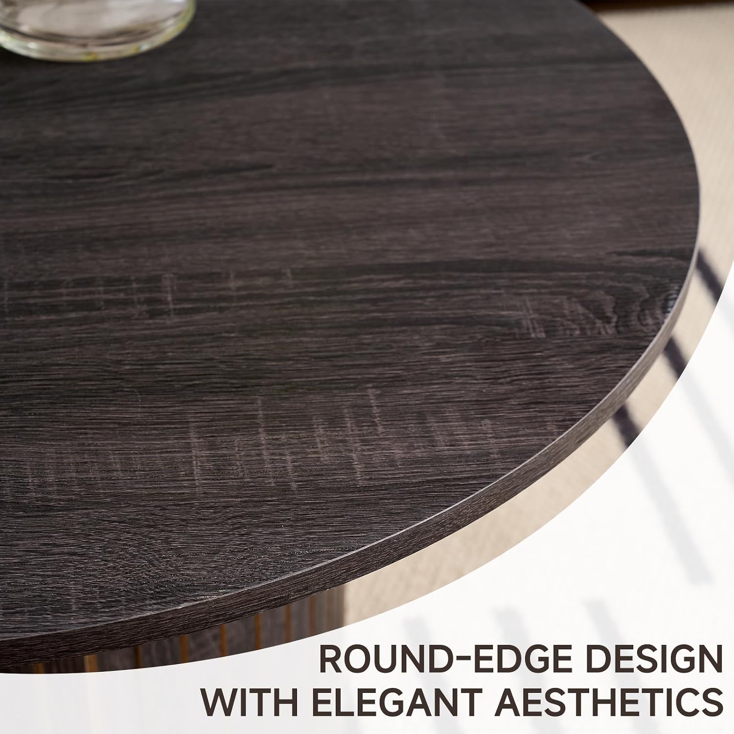 Round Coffee Tables Set of 2, Circle Modern Small Wood Side Table with Fluted Style Drum Base for Living Room Bedroom Balcony Office, Balck