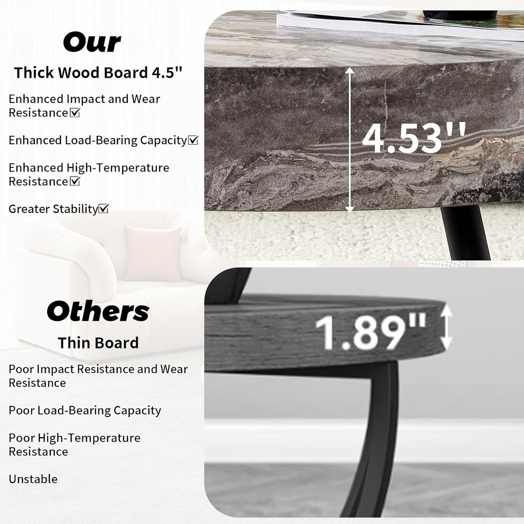 31.5' Modern Round Coffee Table,Small Coffee Tables Center Table with Metal Legs Marble-Patterned Tabletop for Living Room Office Apartment,Easy to Assemble, Grey Marble