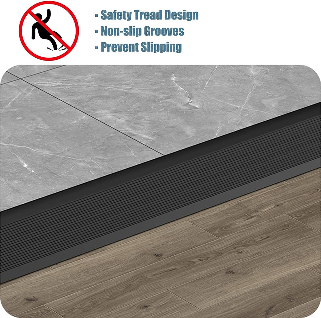 Doorway Uneven Floor Transition Strip, Metal Floor Transition Strip Wood to Tile, Extra Wide 10cm Doorway Thresholds Ramp for Uneven Floors, Non-Slip Reducer Flute with Groove ( Color : Black , Size :
