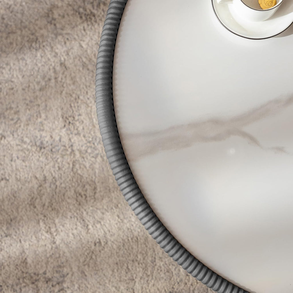 29.53' Round Coffee Table, Modern Cocktail Tables with Decorative Vertical Texture, 29.53 inch Grey Bowl Center Tables, Accent Sintered Stone Coffee Table for Living Room Apartment Office