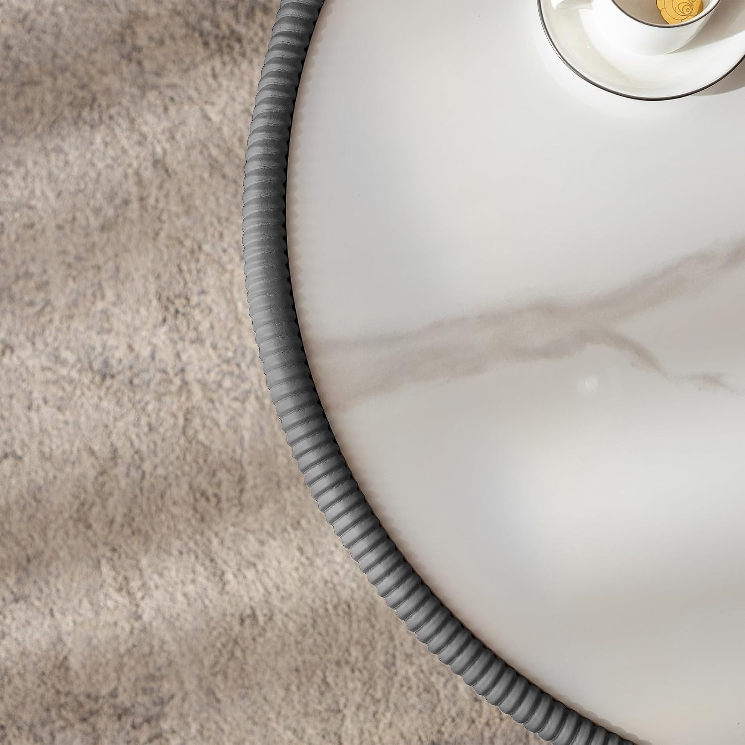 29.53' Round Coffee Table, Modern Cocktail Tables with Decorative Vertical Texture, 29.53 inch Grey Bowl Center Tables, Accent Sintered Stone Coffee Table for Living Room Apartment Office