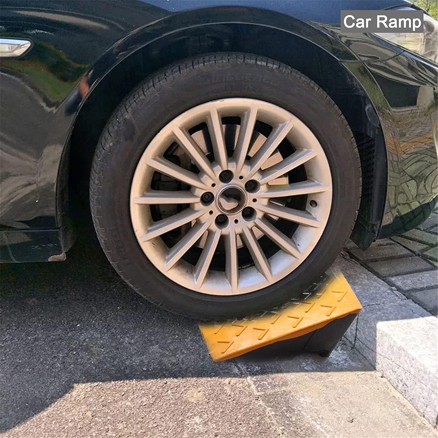 Rubber Curb Ramp 4' Rise, Threshold Ramps for Doorways, Door Ramps with Non-Slip Textured Surface, Driveway Ramp for Wheelchair Trucks Cars Motorhome Forklifts (39.3x9.8x4 Inch)