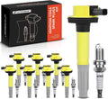 A-Premium Ignition Coils and Spark Plugs Kits Compatible with Ford F-150 2011-2016, Mustang 2011-2015, 5.0L Yellow, Set of 8