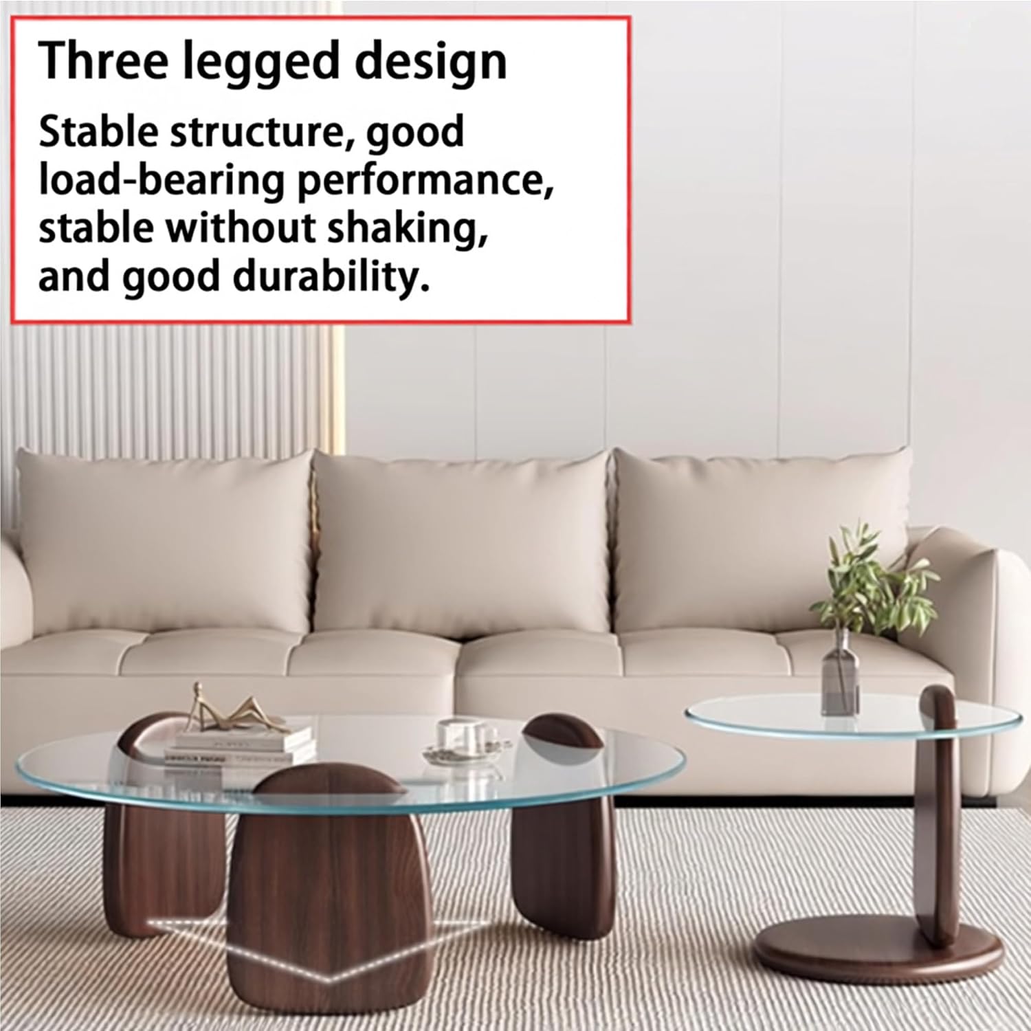 EASYSOUL Modern Round Coffee Table with Glass Top, 35.43' L x 35.43' W x 14.69' H, Circular Tea Tables for Living Room Home Office Industrial Cocktail Tables (Walunt-Clear Glass/35.43')