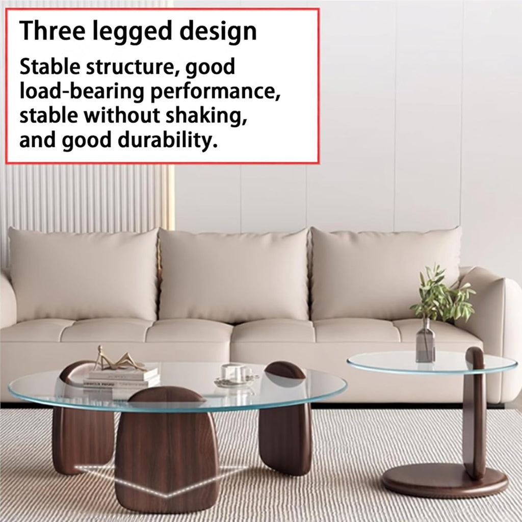 EASYSOUL Modern Round Coffee Table with Glass Top, 27.56' D x 27.56' W x 14.69' H, Circular Tea Tables for Living Room Home Office Industrial Cocktail Tables (Walunt-Clear Glass/27.56')