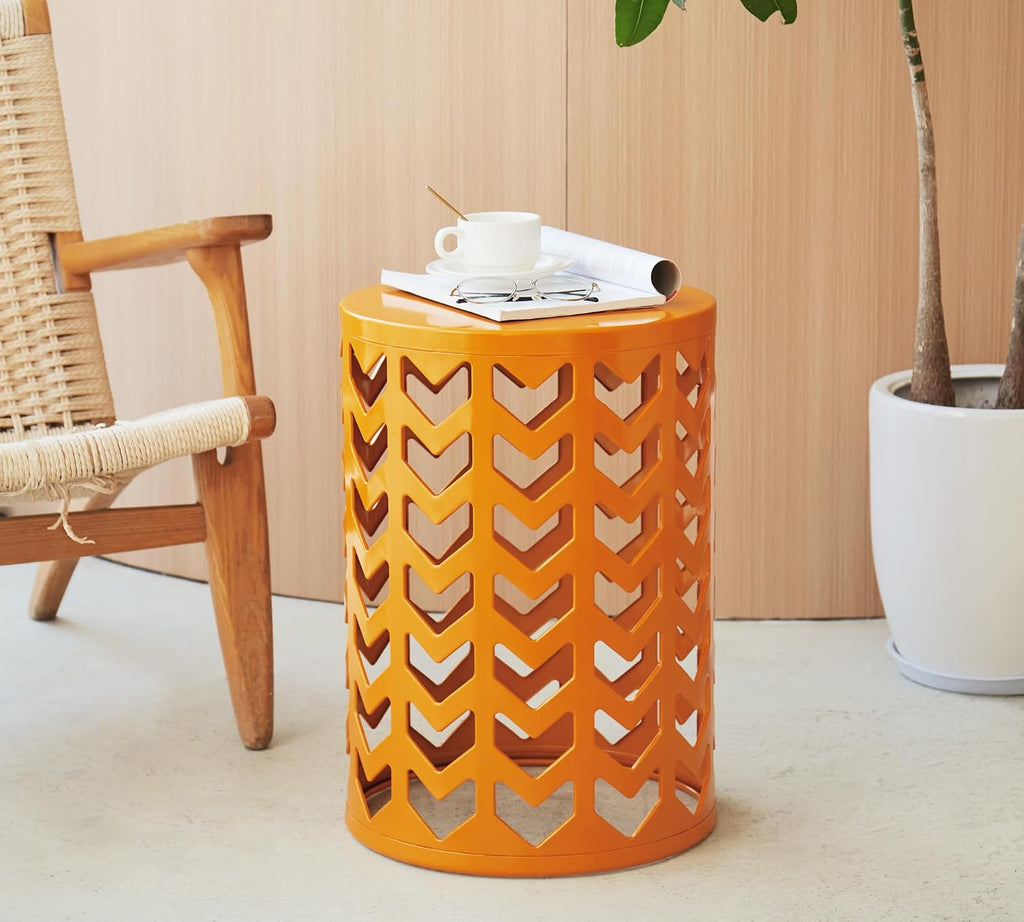 HFHOME Round Nesting Coffee Tables, Set of 3 End Tables for Living Room Balcony Office, Heavy Duty Metal Stacking Nightstand for Home Indoor - Orange