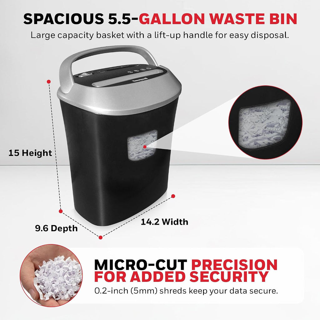 Honeywell Safes & Door Locks - 12 Sheet Cross Cut Paper Shredder for Home Use & Office - 3-Function Control & Over Heat Protection - Document & Credit Card Shredder Machine - 5.5 Gallons, Black - 9112