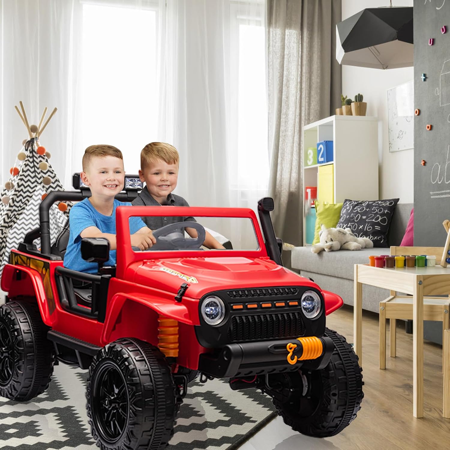 GarveeLife 24V Ride On Car for Kids, 2 Seater Electric Truck with Remote Control, 4x45W Powerful Engine, Battery Powered Ride On Toys for Kids, 4WD/2WD Switchable, Led Headlight & Music Player, Red