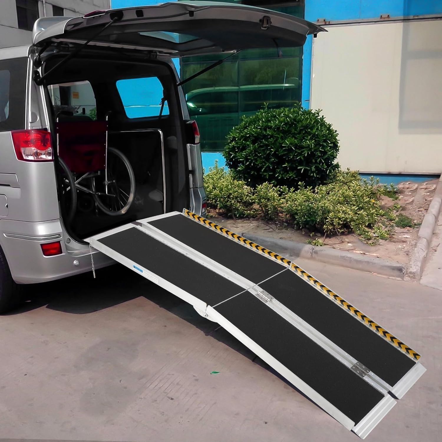5 Feet Portable Wheelchair Ramp 600LBS Capacity, Portable Aluminum Mobility Ramp with Non-Skid Surface, Transition Plate, Reflective Strips,Lightweight, Compact, Side Loading Access