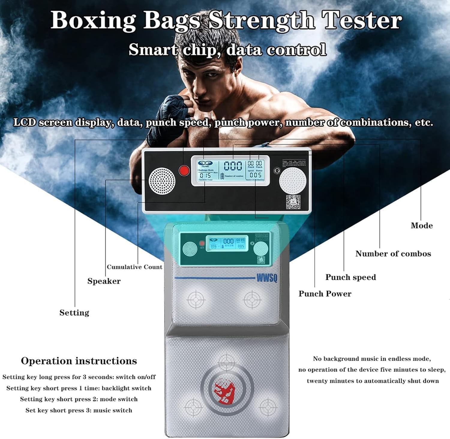 Wall Mounted Boxing Machine, Smart Electronic Music Punch Force Tester with Light and Music, LCD Display The Number of Strikes, for Kick Boxing, Karate, Taekwondo, Wing Chun