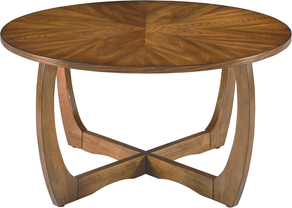 LEEMTORIG Round Wood Coffee Table, Mid Century Modern Round Walnut Coffee Tables for Living Room, 33.5' Dia. Circle Drum Coffee Table with Cross Legs, Easy Assembly, Brown Walnut KFZ-3223