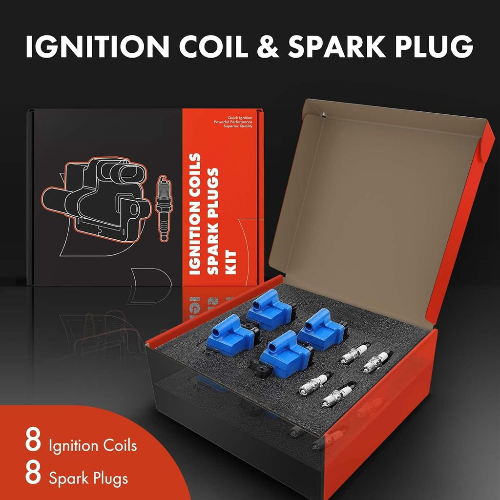 A-Premium Set of 8 (Blue) Ignition Coil Pack and Iridium Spark Plugs Compatible with Chevrolet Silverado GMC Sierra 1500 2500 Tahoe Yukon Buick Cadillac Hummer