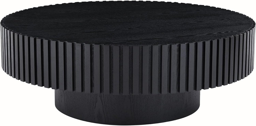 WILLIAMSPACE 35.43' Black Round Coffee Table, Modern Luxury Wood Circle Drum Center Table for Living Room, Accent Side End Table for Apartment, ø35.43' x 13.77'H (Black)
