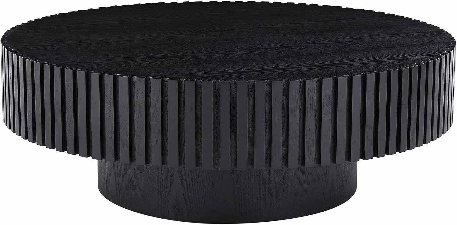 WILLIAMSPACE 35.43' Black Round Coffee Table, Modern Luxury Wood Circle Drum Center Table for Living Room, Accent Side End Table for Apartment, ø35.43' x 13.77'H (Black)