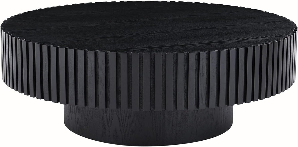 31.49'' Black Round Coffee Table for Living Room, Modern Wood Nesting Coffee Table Handcraft Circle Fluted Drum Coffee Table, Easy Assembly,Black