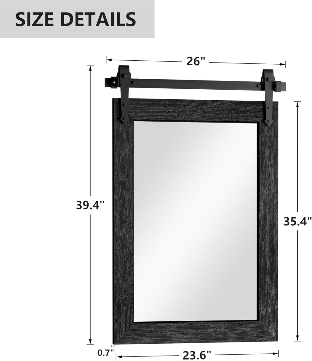 Farmhouse Bathroom Mirrors 26'x40' Black Rustic Wall Decor Mirror for Vanity Barn Door Style Wall Mirror for Entryway Living Room