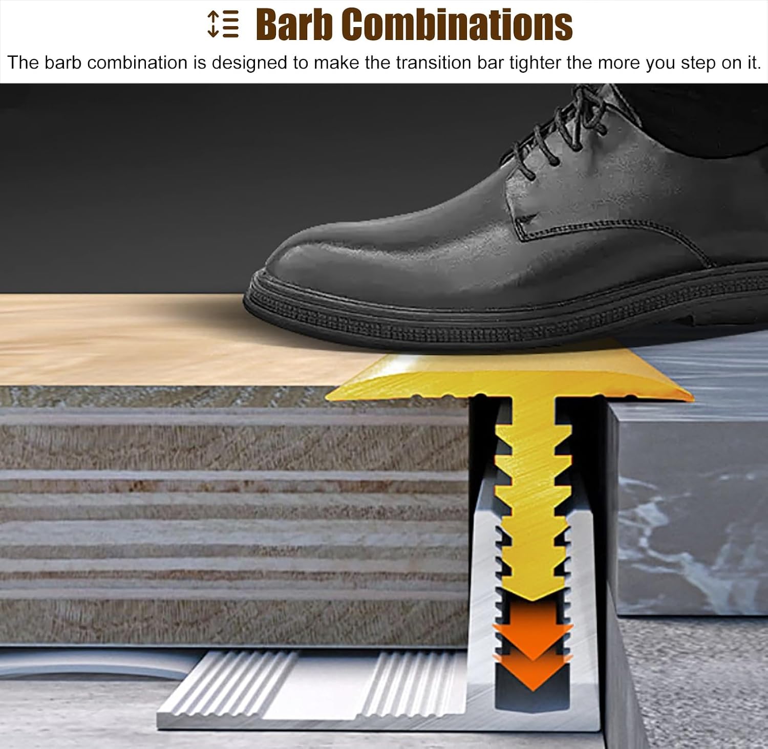Brass Transition Strip for Wood to Tile - T-Molding Flooring Edge Trim with Track Base, Vinyl Floor Threshold Cover for Gap Joining (Fits 12mm-15mm - 1/2' to 5/8')