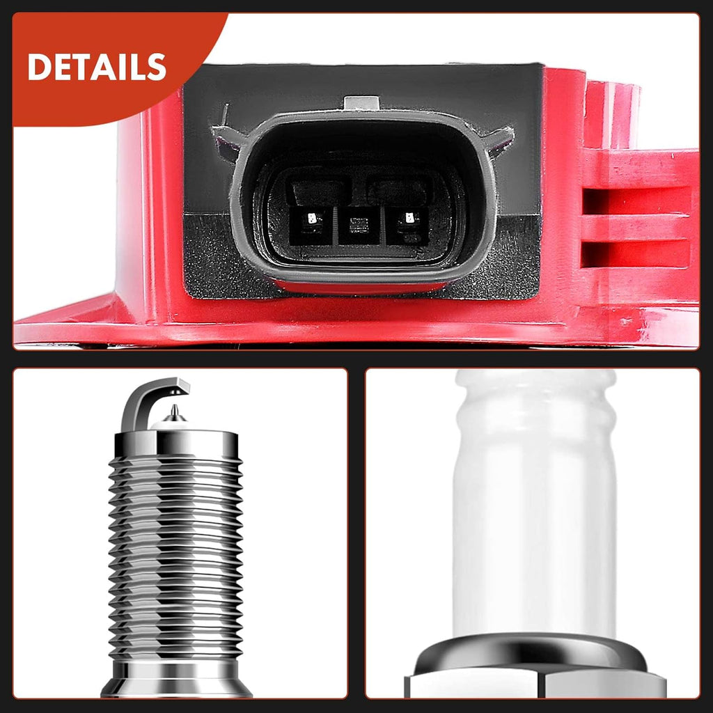 A-Premium Ignition Coils and Spark Plugs Kits Compatible with Ford F-150 2011-2016, Mustang 2011-2015, 5.0L Red, Set of 8