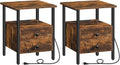 HOOBRO End Table Set of 2 with Charging Station, Bedside Table with 2 Drawer & USB Ports & Type-C Port, Nightstand for Small Spaces, Stable and Sturdy, for Living Room, Rustic Brown BF43UBZP201