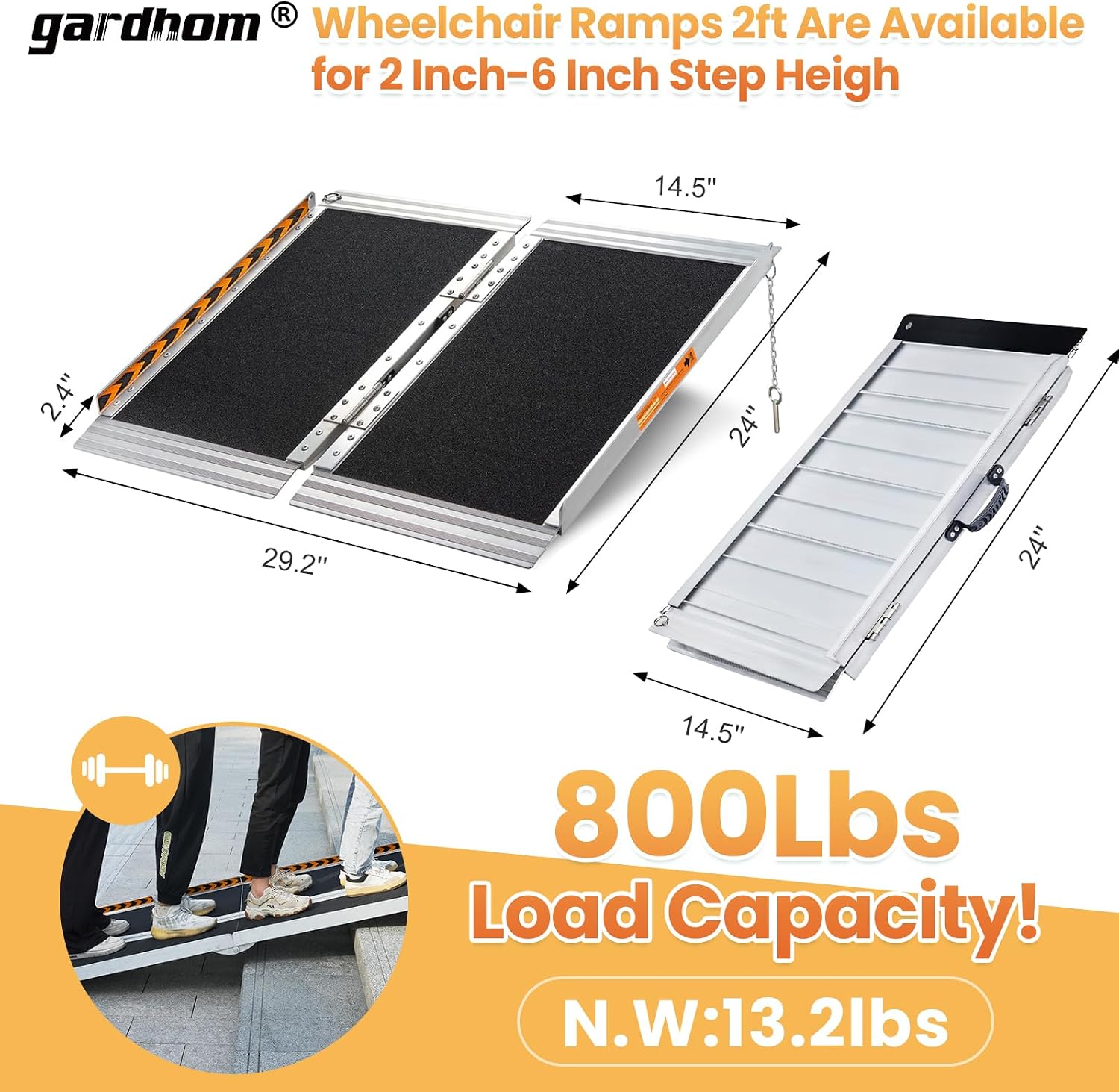 gardhom Bundle Wheelchair Ramps 2FT 3FT 4FT, 800Lbs Aluminum Portable Folding Handicap Ramp Wheel Chair Ramp for Home Entrance Threshold Doorways Stairs Curbs Scooter