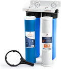 2-Stage Whole House Water Filter System with 20x4.5 GAC & Carbon Filters Against Chlorine & Odor | Pressure Gauge & Release, Wrench, Bracket Included