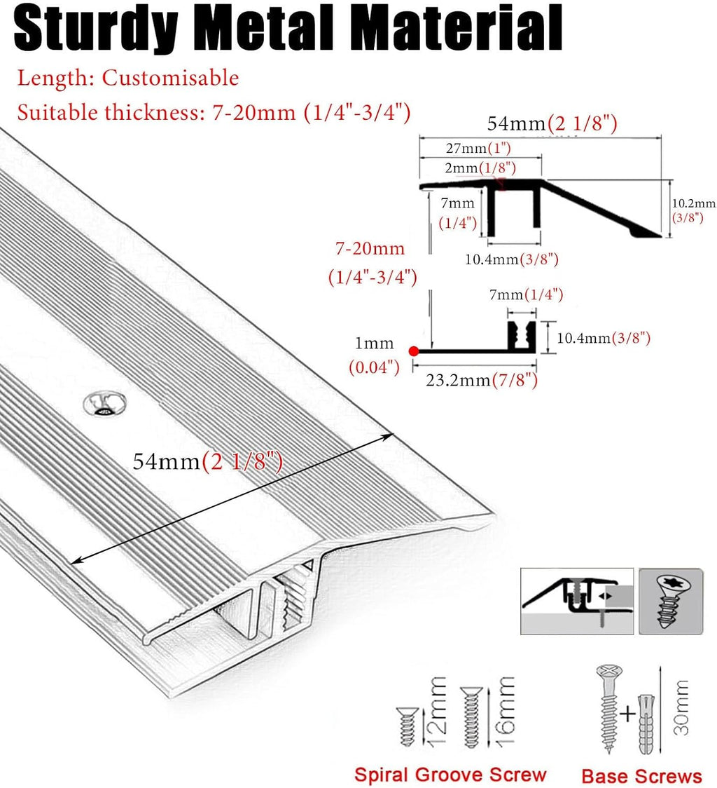 YHNNH Aluminum Doorway Threshold Transition Strip - 72-36 Inch Floor Seam Covering Strips for Uneven Floors(Gray,183cm 54mm)