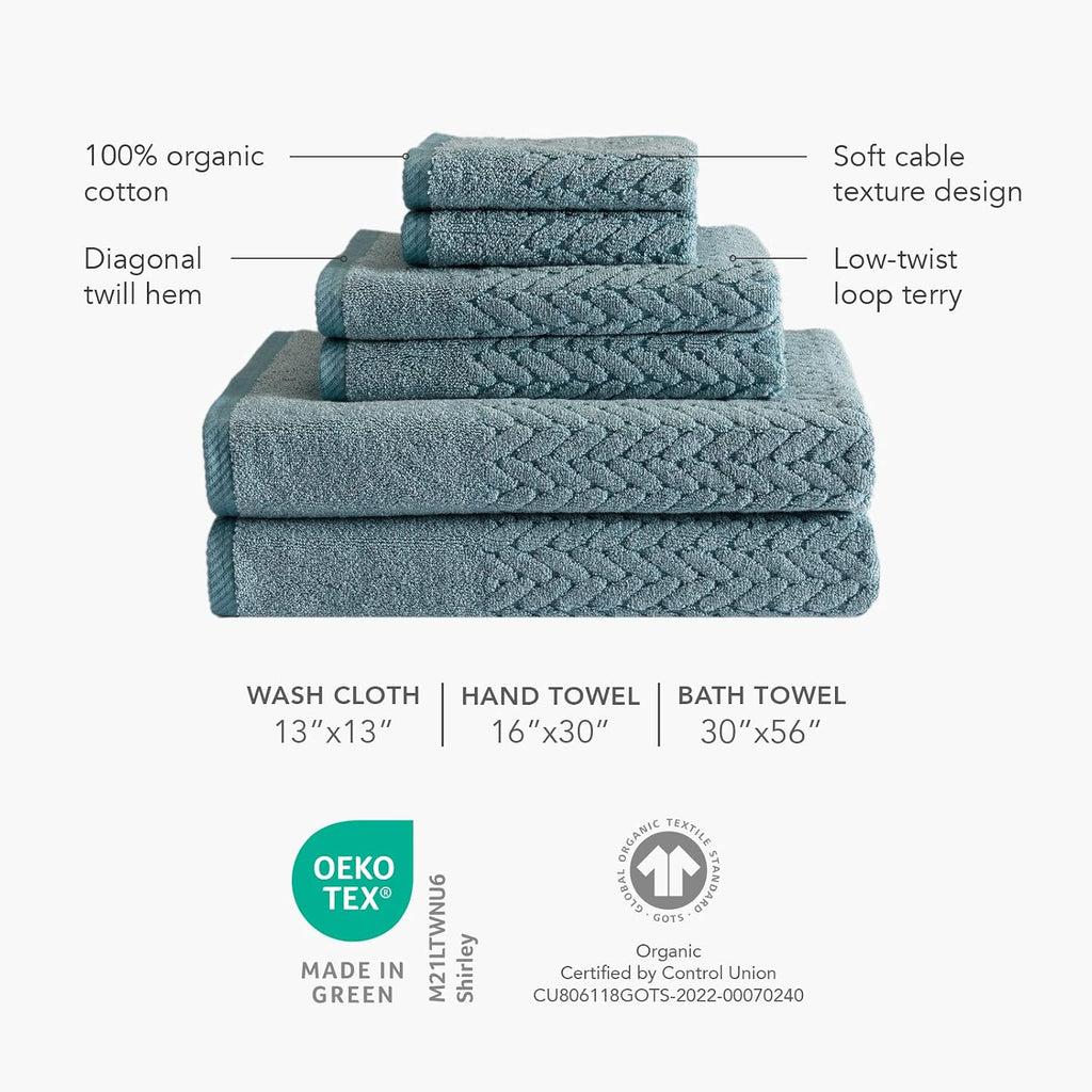 Texere 100% Organic Cotton Jacquard 650 GSM Premium Bath Towel Sets - Extra Absorbent Quick Dry and Plush (Cable, Estate Blue, 4 Bath Towels)