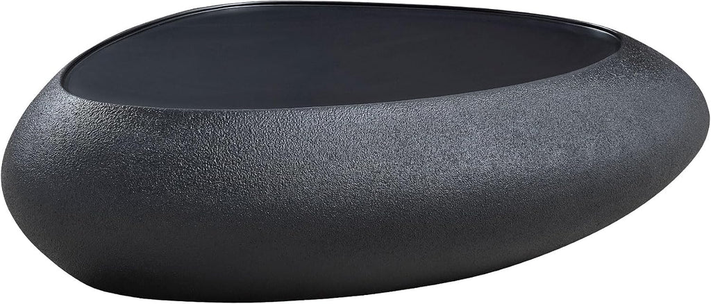 Faux Rock Coffee Table with Lightly Rought Rock Design,Irregular Drum Coffee Table Fiberglass Accent Stone-Like Central Table for Living Room,No Assembly