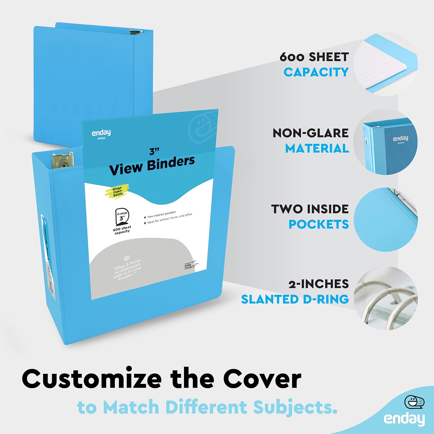 Enday 3 inch Binder (24 Pack - Blue) 3 Ring Binder 3 inch with Clear View Cover and 2 Inside Pocket - for Letter Size 8.5 x 11'' Paper, Ideal for School Supplies, Office, and Home
