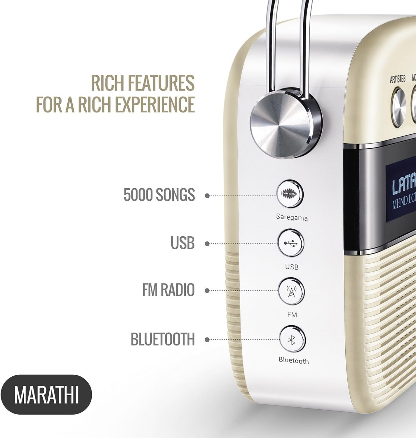 Carvaan Saregama Marathi Portable Digital Music Player (Porcelain White)
