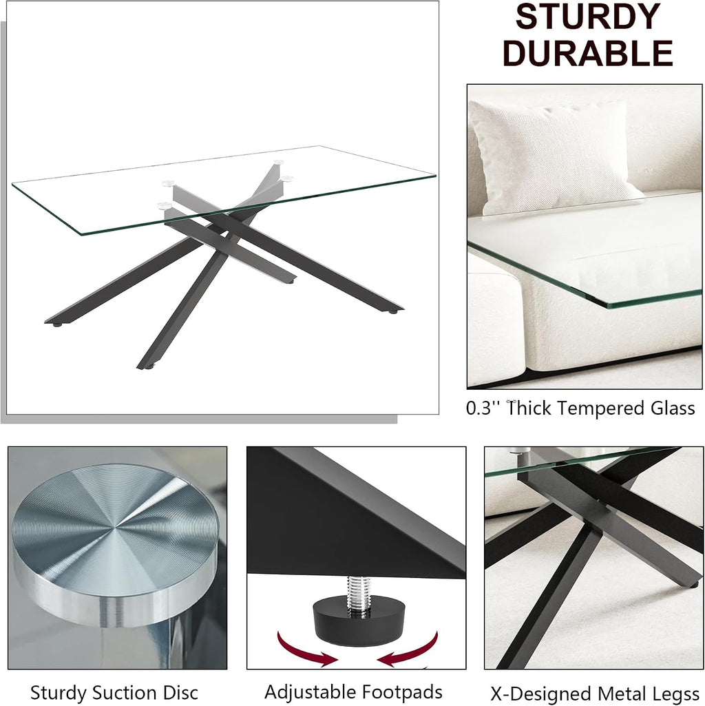 Glass 3 Piece Living Room Table Set,Glass Coffee Table and End Table Sets,Accent Table Sofa Table Sets with X-Designed Metal Legs and Tempered Glass Tabletop for Living Room Furniture (3, Black)