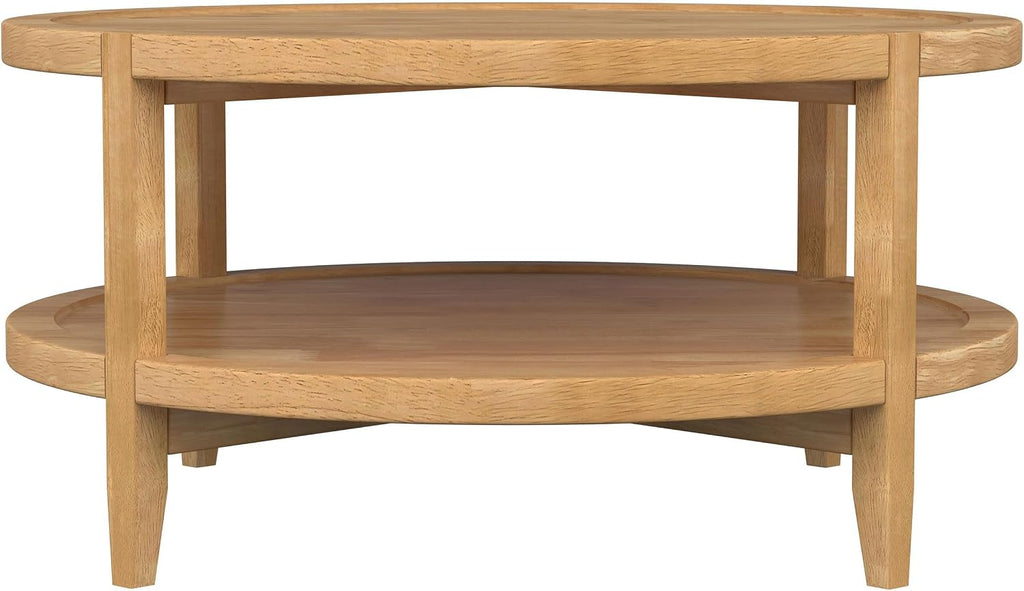 Coaster Home Furnishings - Camillo - Wood - Round Coffee Table with Lower Shelf, Tray-Like Top and Recessed Edges - Living Room - 35.5-Inch - Maple Brown - 709698