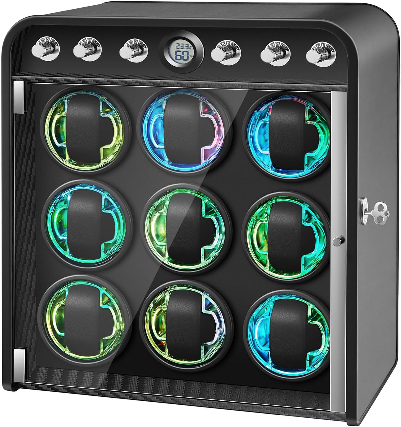 Watch Winder for Automatic Watches, Watch Winders Box 1/2/4/6/9 Slot for Rolex,Silent Motor, 4 Rotation Mode Setting,Built-in led Lights,Gift for Man