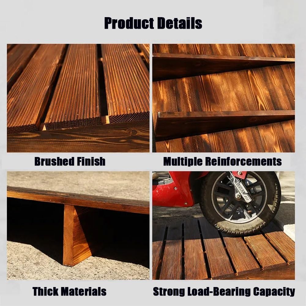 Wooden Threshold Ramp for Doorways and Outdoor Steps, Portable Step Ramp for Wheelchair, Scooter, Pets and Garden Use, Non-Slip Accessibility Ramp(50cm-19.7in)