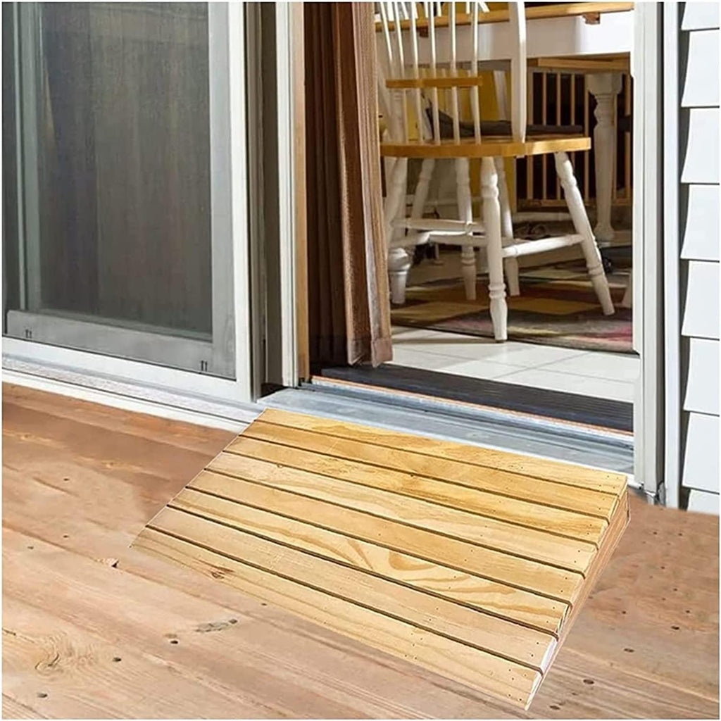 GUENZO Threshold Ramp, Front Door Threshold Ramp with Anti-Slip Fluted, 4 Inch Rise Wooden Barrier-Free Transition Ramps for Pets/Kids/Elderly/Disabled, Driveway Curb Ramps(35x50x10cm/13.8x19.7x4in)