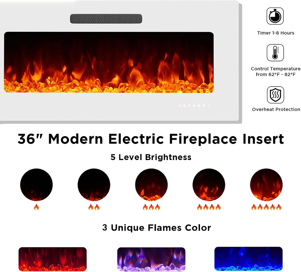 VanAcc 3-Piece Modern Living Room Table Sets, 70' Modern LED TV Stand with 36' Electric Fireplace, High Gloss Coffee Tables for Living Room, Black & White