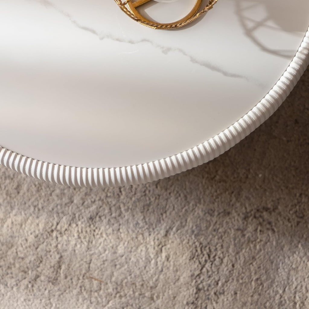 29.53' Round Coffee Table, Modern Cocktail Tables with Decorative Vertical Texture, 29.53 inch White Bowl Center Tables, Accent Sintered Stone Coffee Table for Living Room Apartment Office
