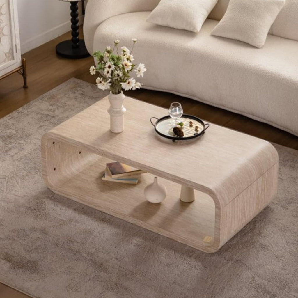 47.24' Rectangle Coffee Table for Living Room Curved Burl Wood Coffee Table Farmhouse Rustic Vintage Wooden Center Table for Apartment Natural Wood