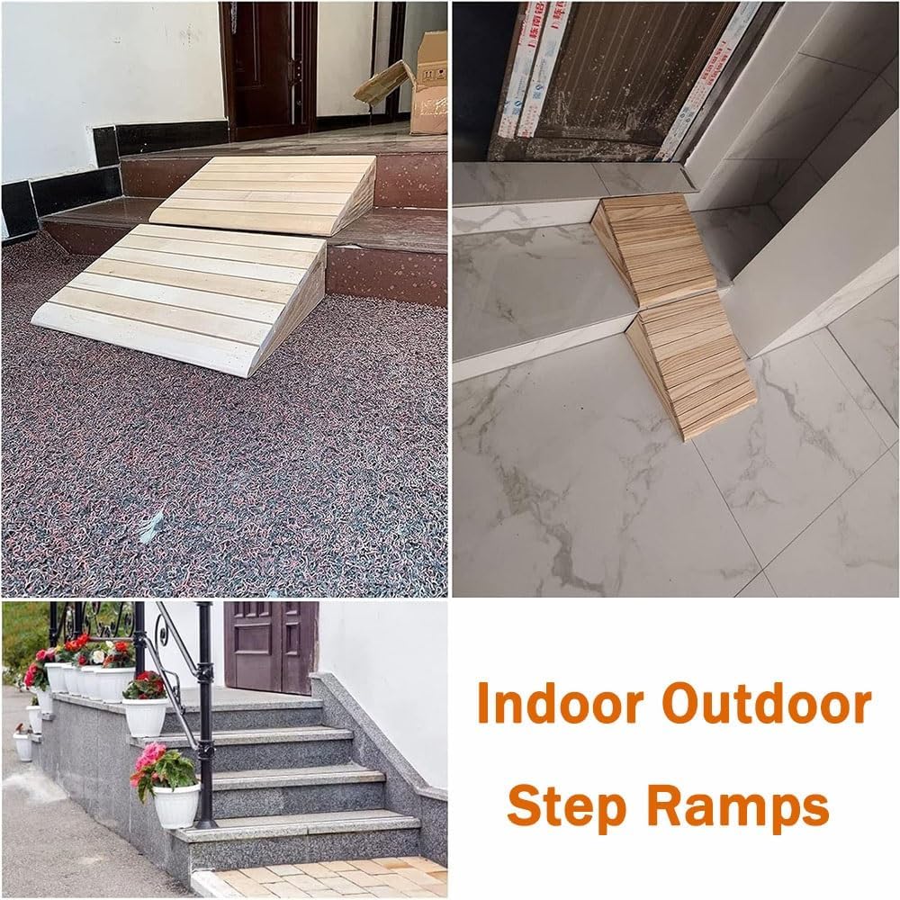 Stair Ramp 3' 4' 5' 6' Rise, Solid Wood Threshold Ramps for Doorways/Garage/Entryway, Portable Curb Ramp Step Ramps for Cart Wheelchair Trolley(38.8x35x15cm/15.3x13.8x5.91in)