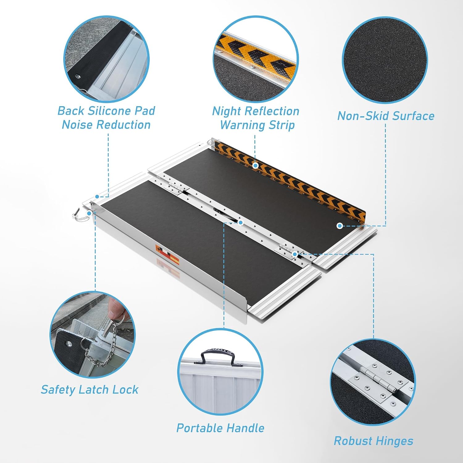 FACHNUO 2FT & 3FT Portable Wheelchair Ramp Non-Skid Aluminum Handicap Ramps with Handle 31.3'' Wide 800LBS Capacity Wheel Chair Ramp Scooter Ramps for Home, Steps, Stairs, Entry, Threshold, Doorway
