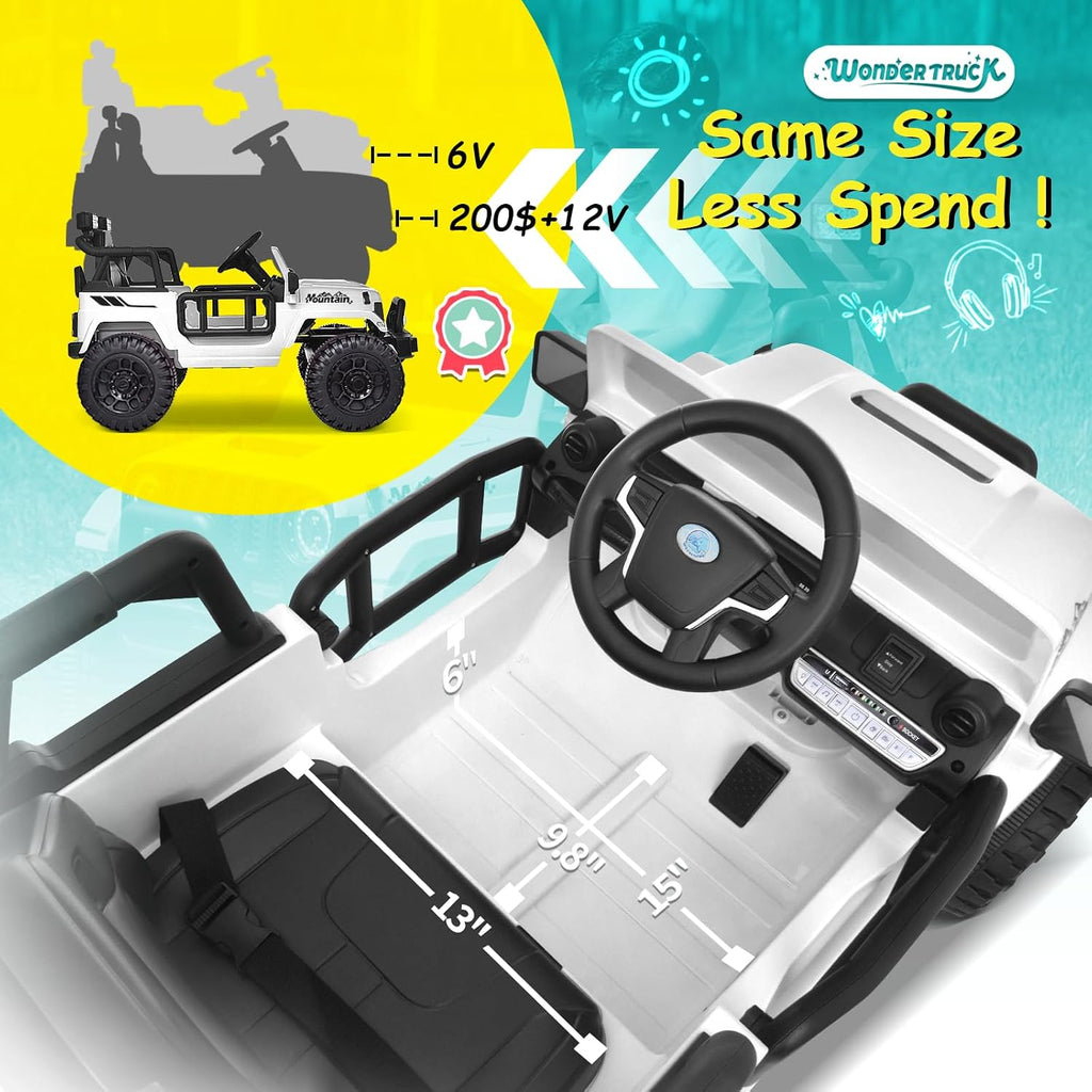 Joywhale 12V Kids Ride on Truck Battery Powered Motorized Car Electric Vehicle for Kids, with Remote Control, 4-Wheel Suspension, LED Lights, Music & FM, Seat Belt, Portable Handle, White